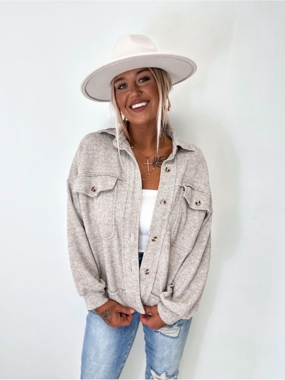 NWT- White Burch- Cream Button-Up Knit Shacket